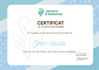 Exemple de certificat de plantation pour une retraite